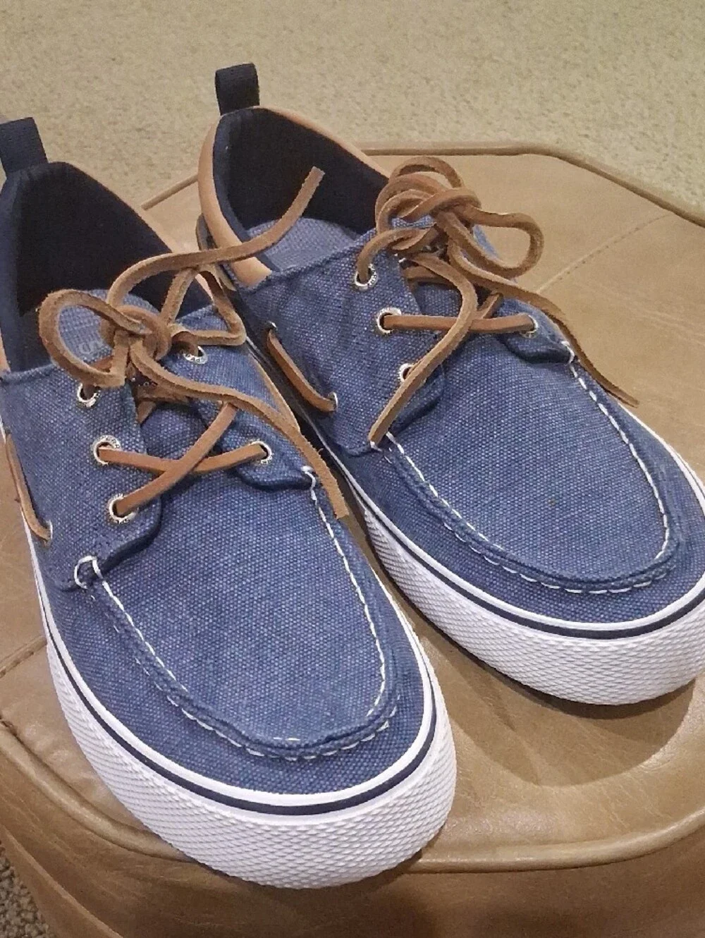 Sperry Navy Canvas Boat Shoes with Tan Leather Trim